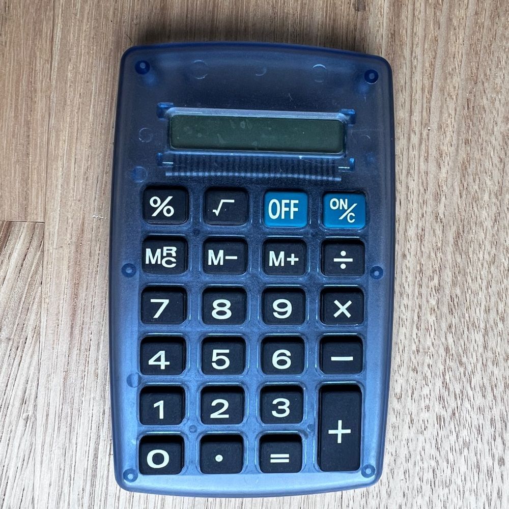 Translucent Blue Pocket Calculator 4 5/8" x 2 7/8" x 3/8"